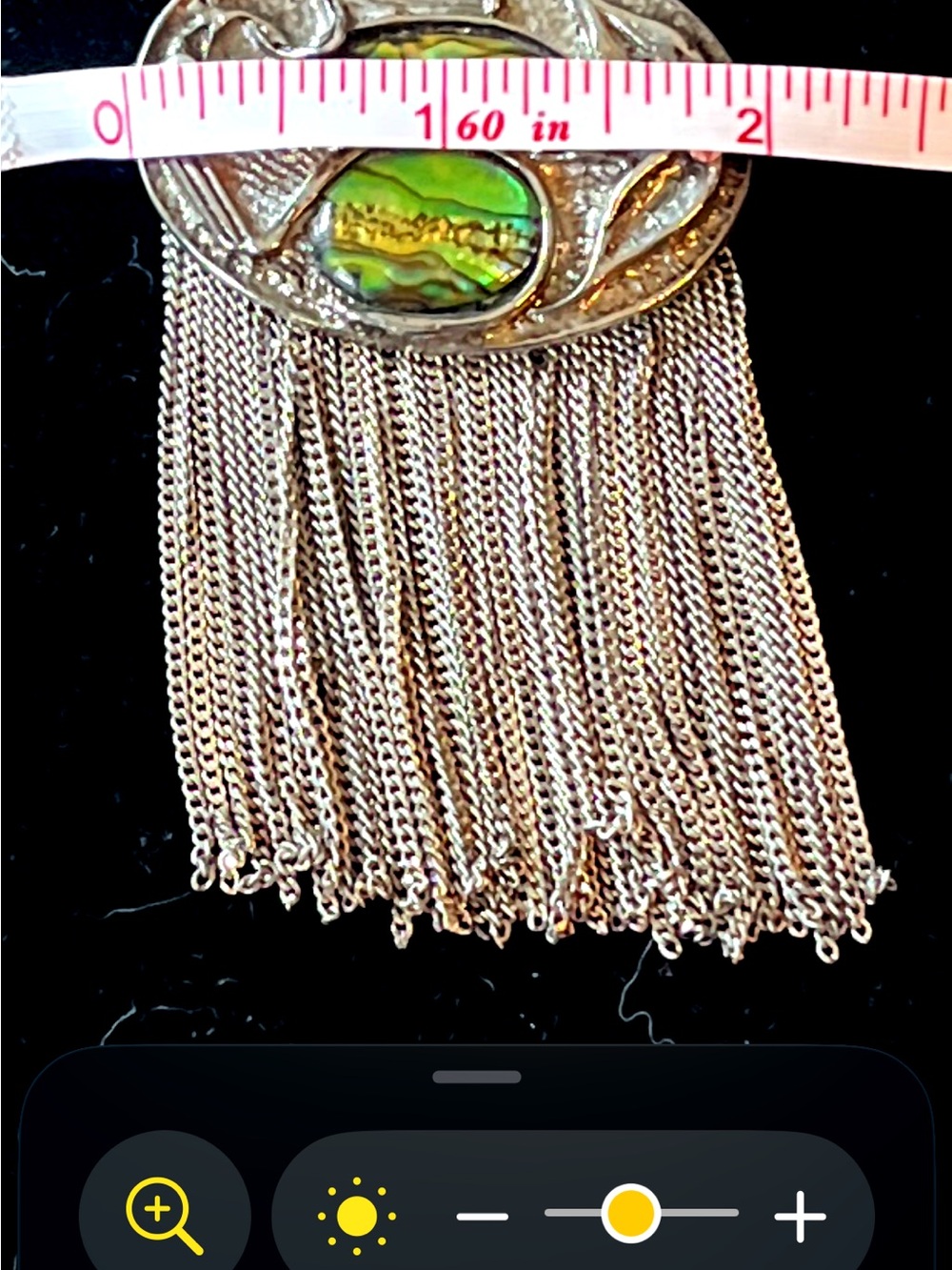 Vintage Marena Germany Attributed Abalone Waterfall Fringe Brooch Pin Tasse - Picture 7 of 7